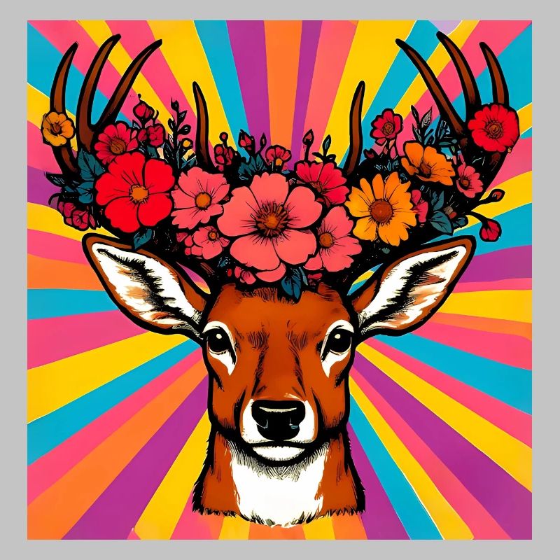Hirsch mit Blumen