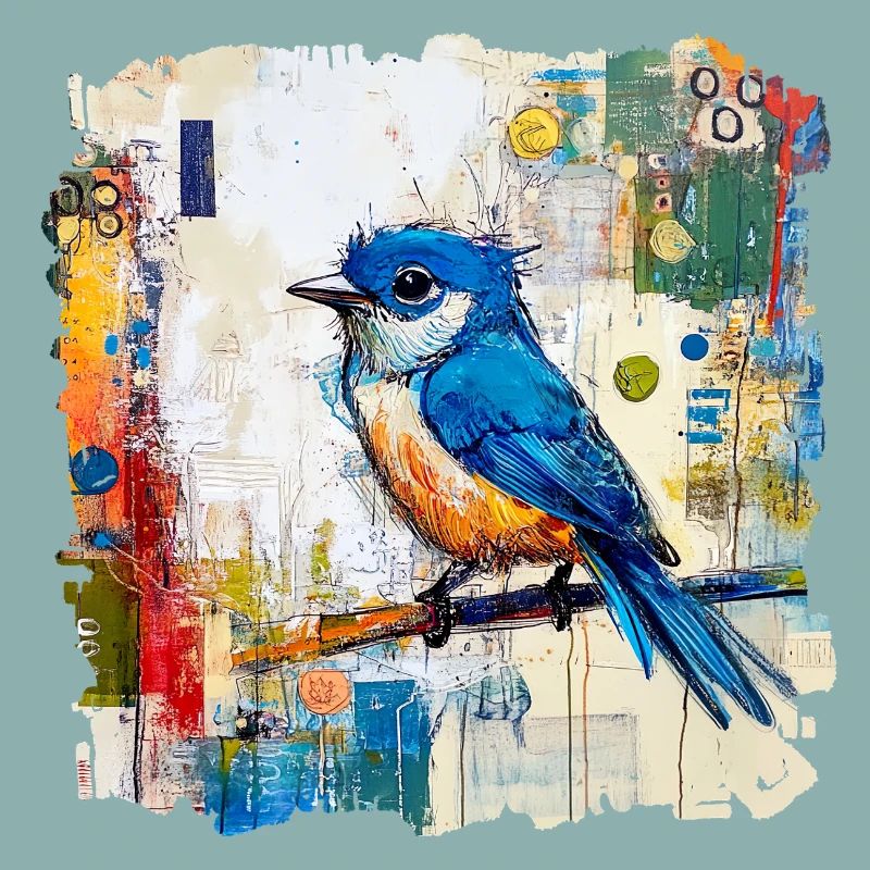 Blauer Vogel im abstrakten Farbmeer