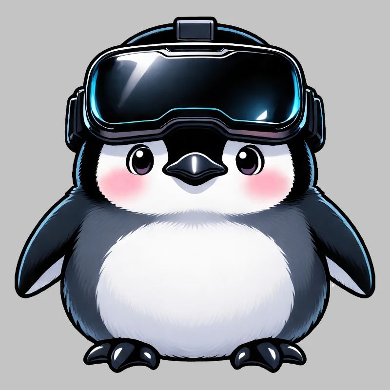 VR-Pinguin mit Headset
