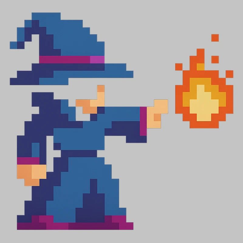 Pixel Wizard und Feuer