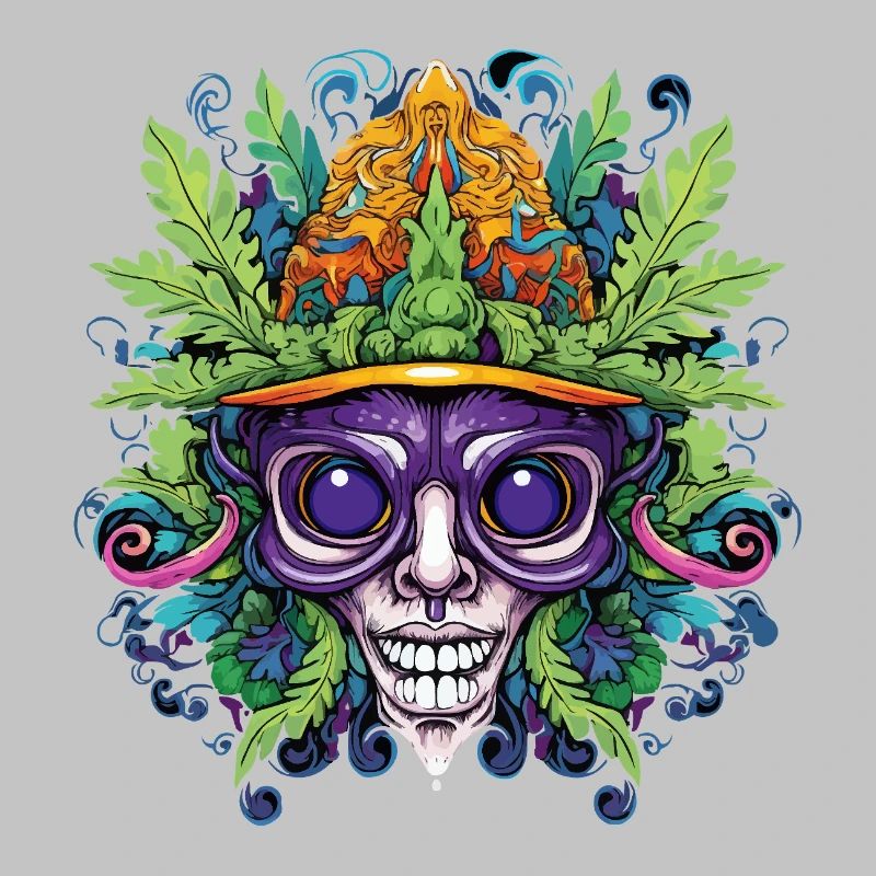 Psychedelischer Schädel mit Blattkrone