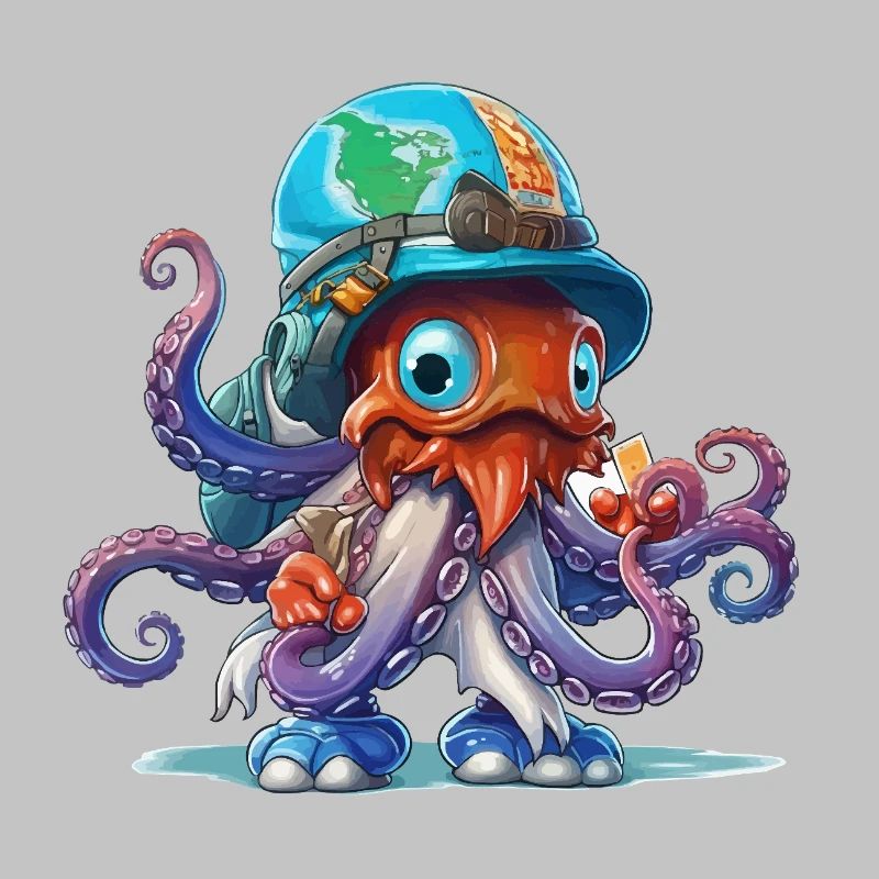 Oktopus Entdecker mit Weltkartenhelm