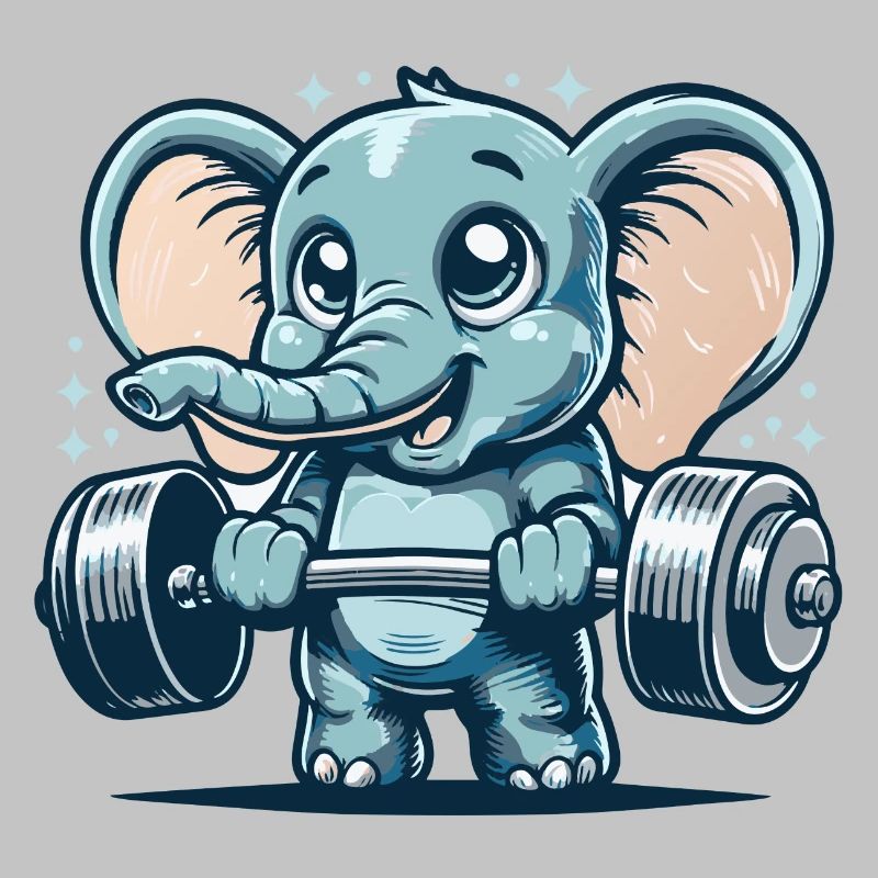 Mignon éléphant de dessin animé faisant de la musculation