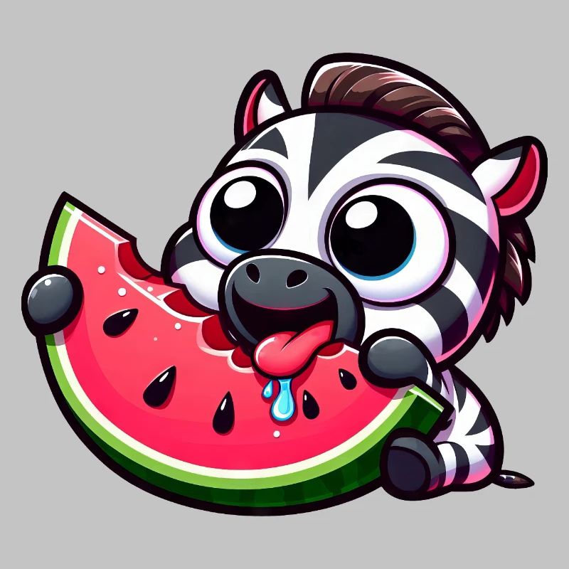Mignon dessin animé zèbre pastèque fruit d’été
