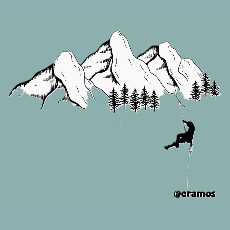 Cimes enneigées et grimpeur noir