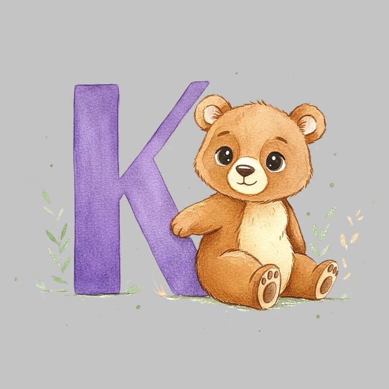 Aquarell Bär mit Buchstabe K