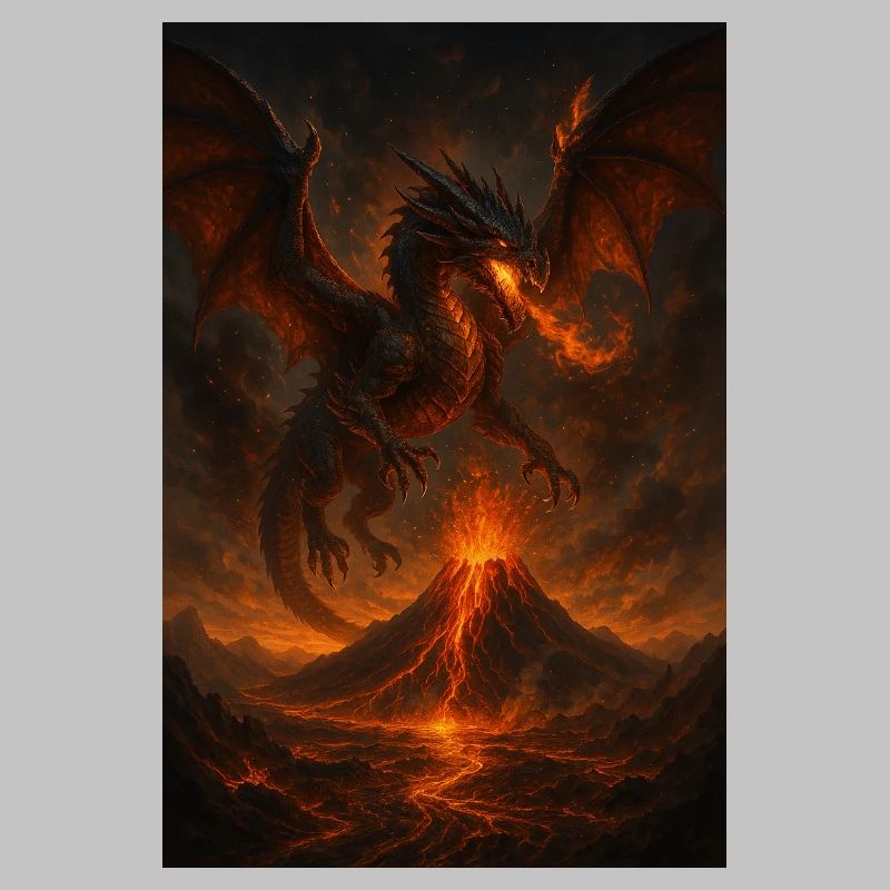 Feuerdrache über Vulkanlandschaft