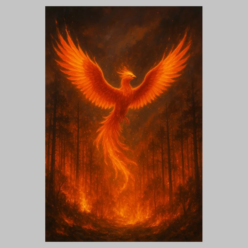 Flaming Phoenix in the Forest