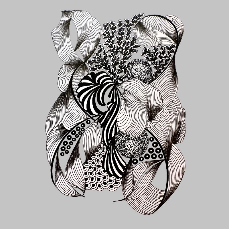 Tourbillons de fleurs noires et blanches