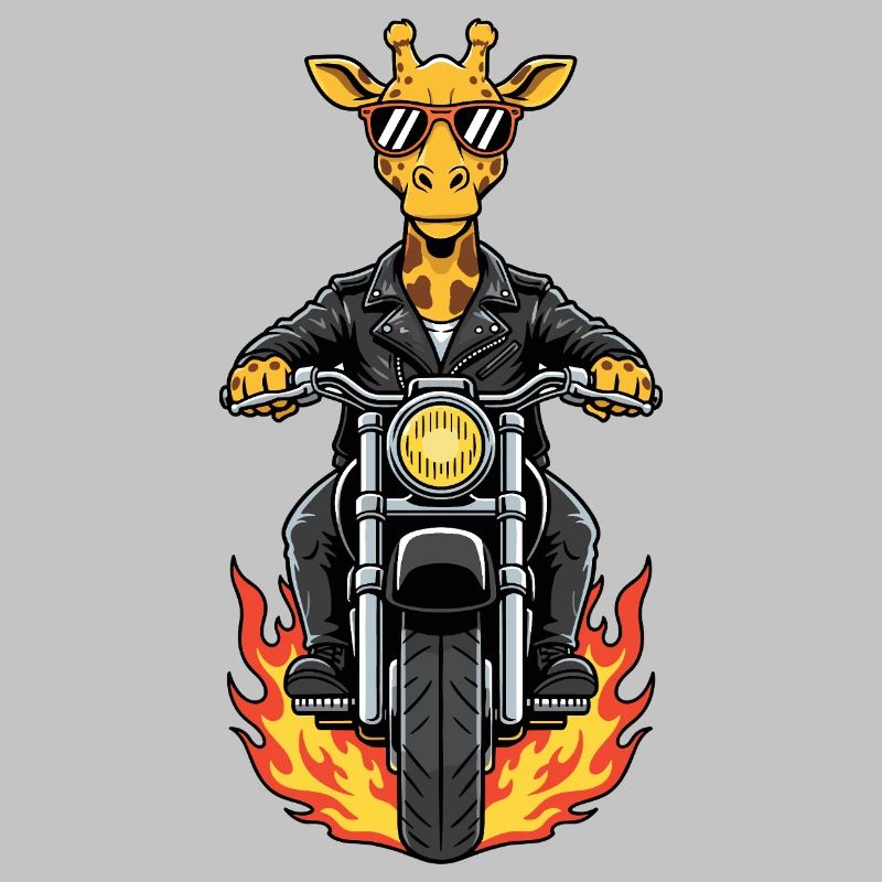 Cool Biker Giraffe Motorcycle Flames
