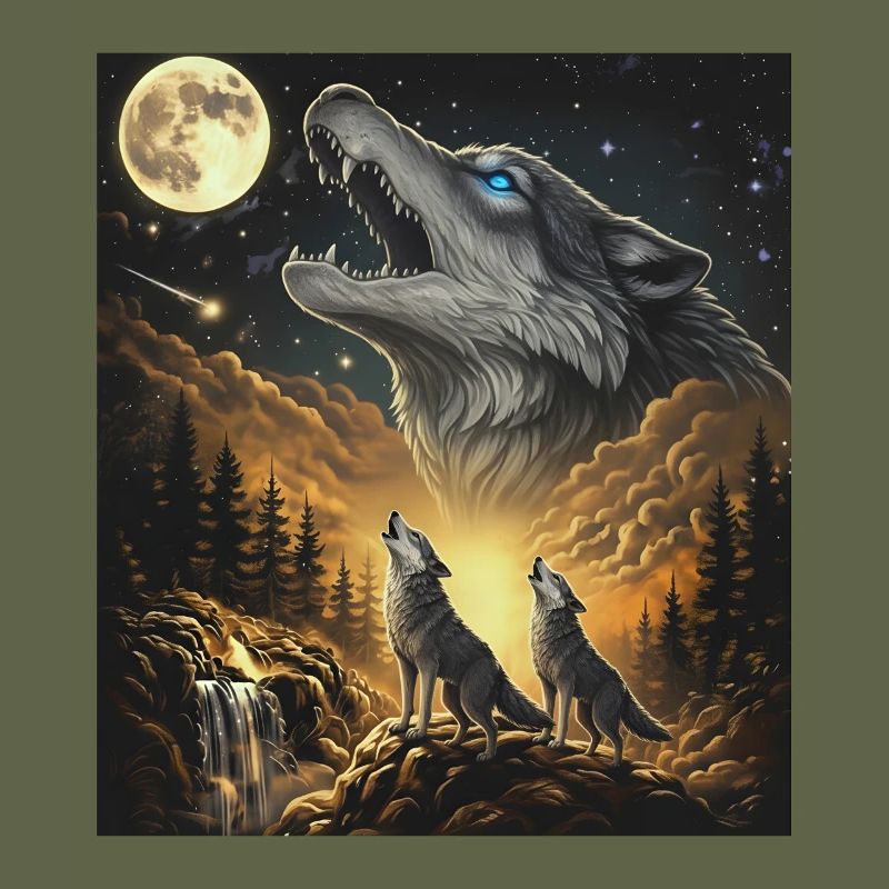 Moonlit Night Wolf Pack in Starlight