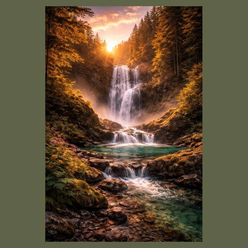 Cascade sous le soleil du soir