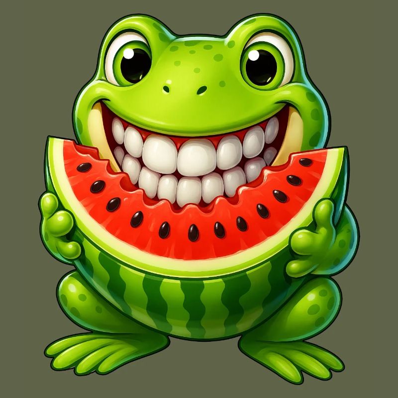 Crapaud grenouille joyeux avec pastèque été
