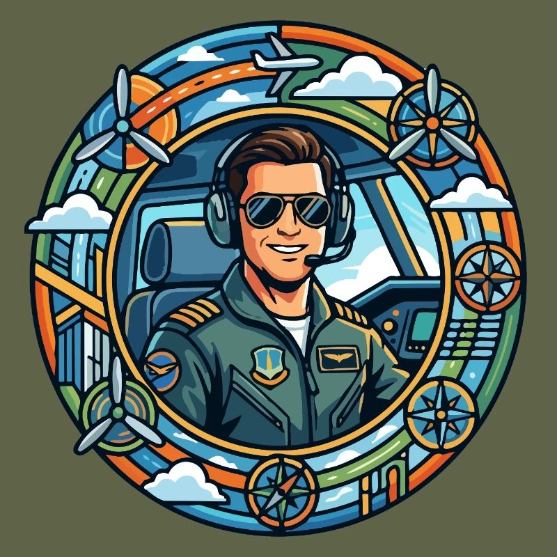 Comic-Pilot im Cockpit Rundflug