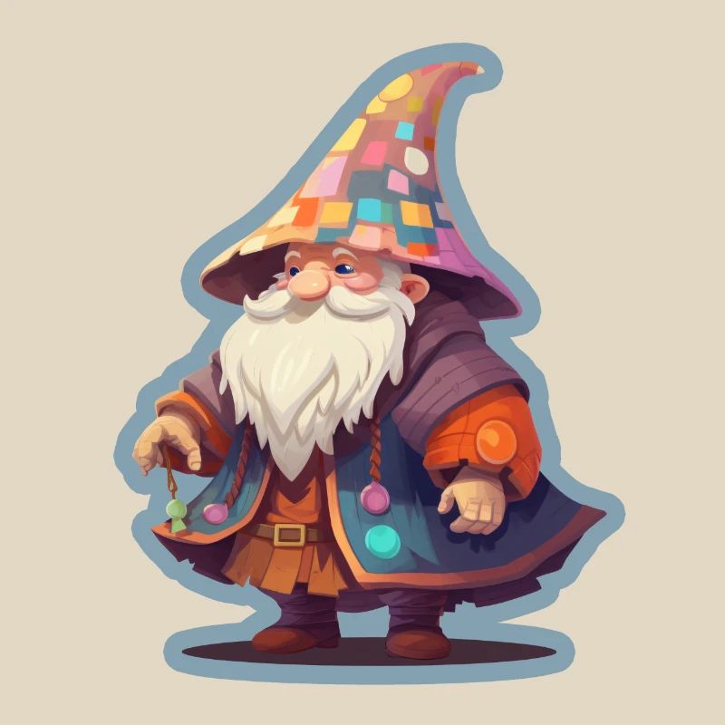 Dwarf with Patchwork Wizard Hat Fantasy Shirt