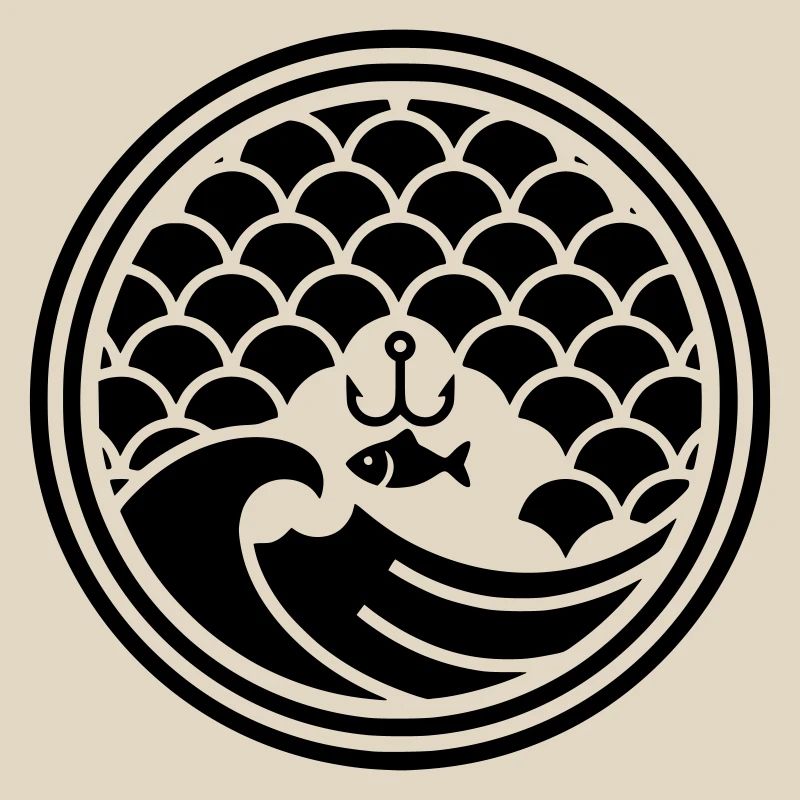 Japan Angler Wave Hook Design Vector