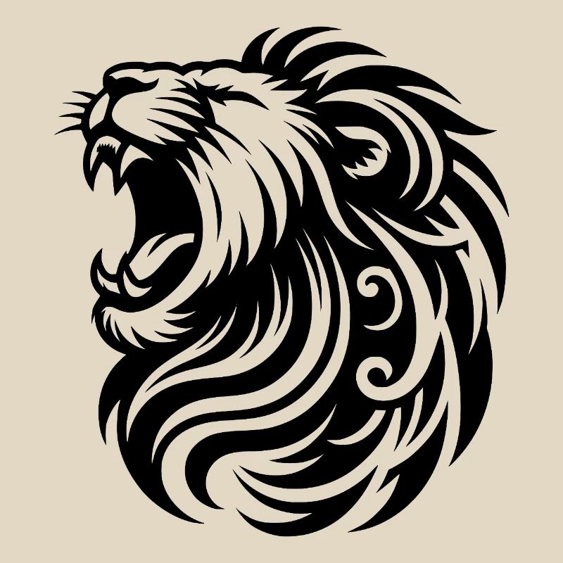 Roaring lion with elegant mane and teeth