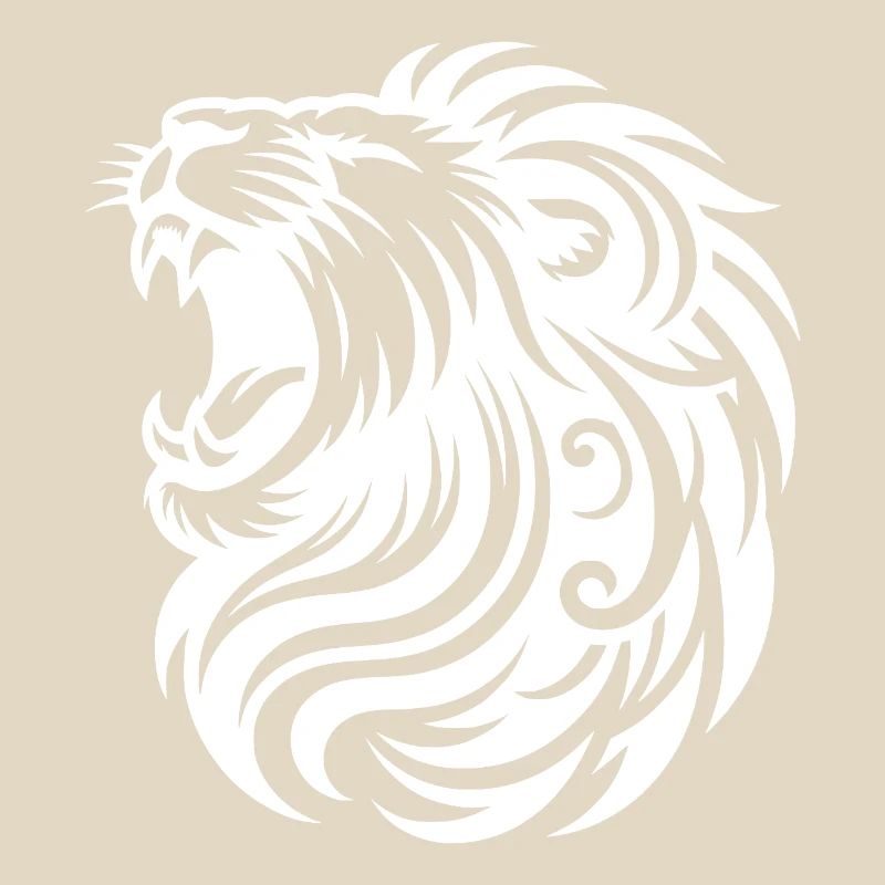 Roaring lion with elegant mane and teeth