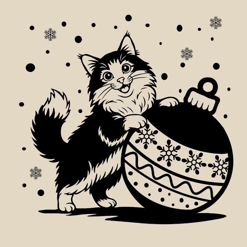 Süße, flauschige Katze mit einer großen Weihnachtskugel – St.