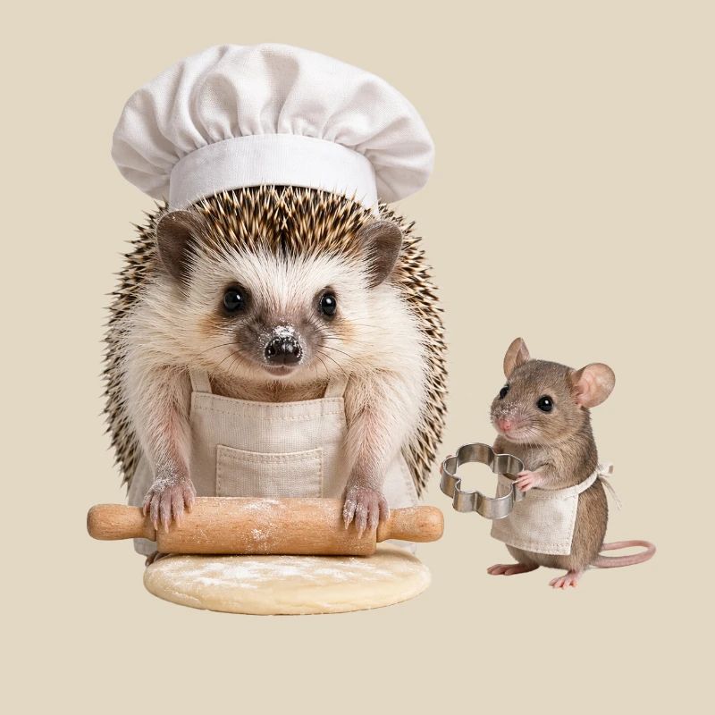 Hedgehog baker with mouse helper