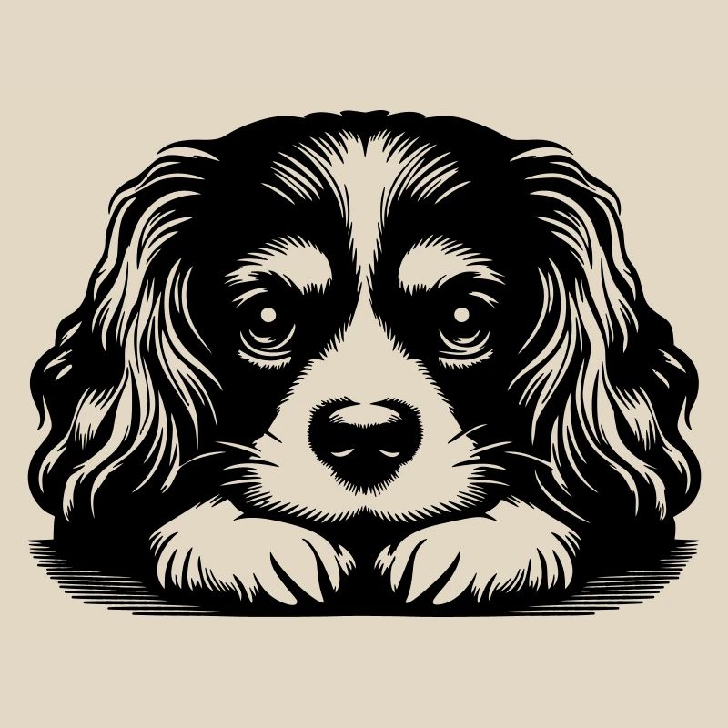 Cavalier King Charles Spaniel Head with Paws