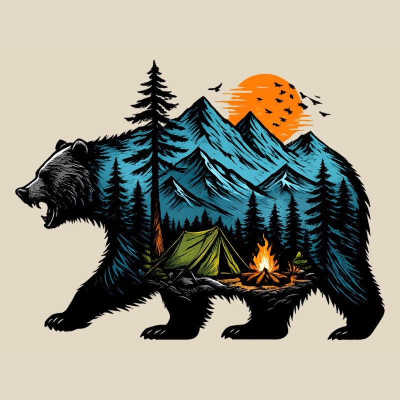 Night camping: mountain and fire