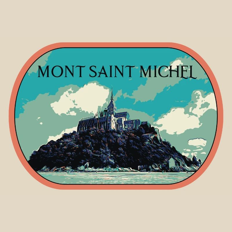 Illustration en bleu et vert du Mont Saint Michel