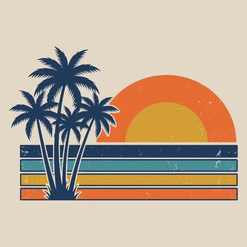 Retro Sunset Palm Trees Summer Beach