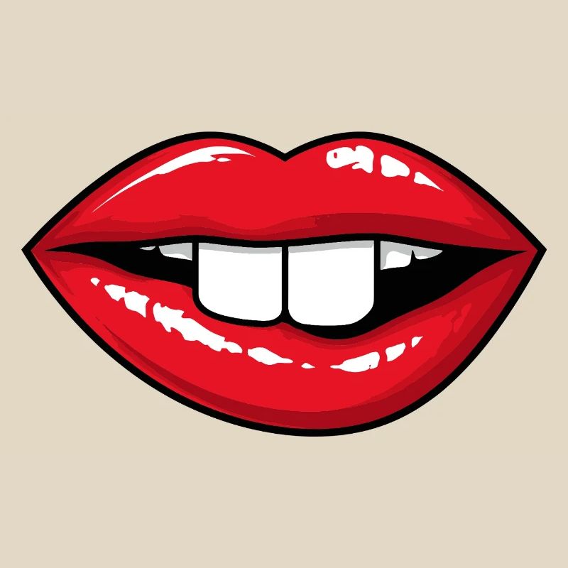 Red lips with rabbit teeth
