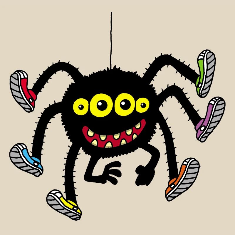 Spinne in bunten Schuhen