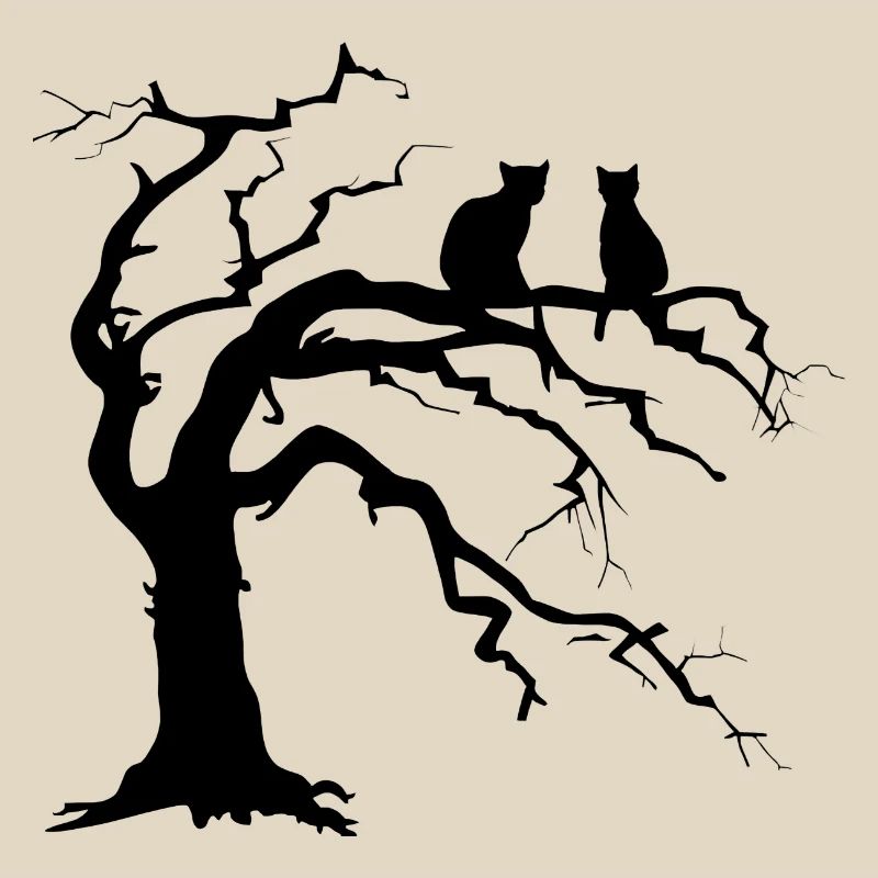 Dead tree with 2 cats silhouette