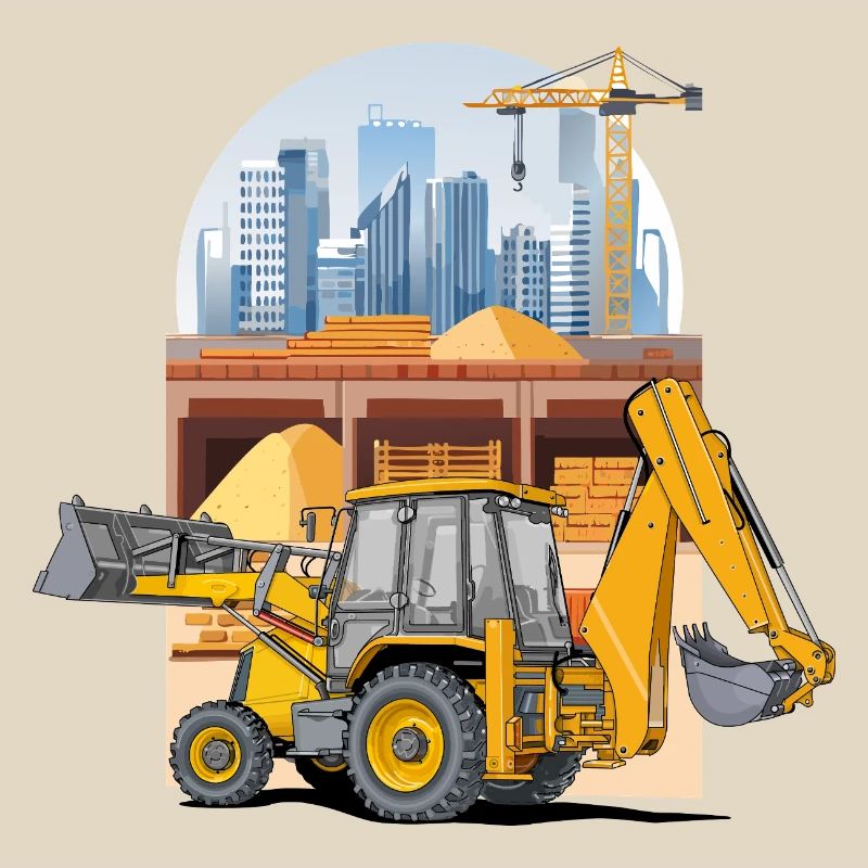 Backhoe Loader, Tractor Loader on Construction Site
