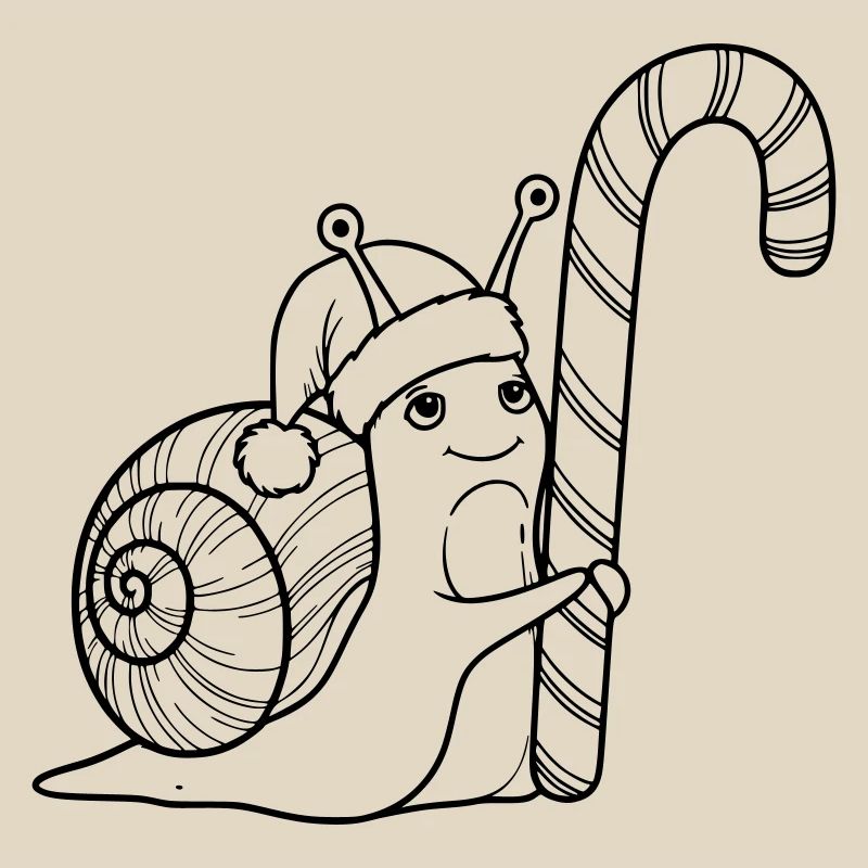 Escargot de Noël doux avec canne d’orge d’orge