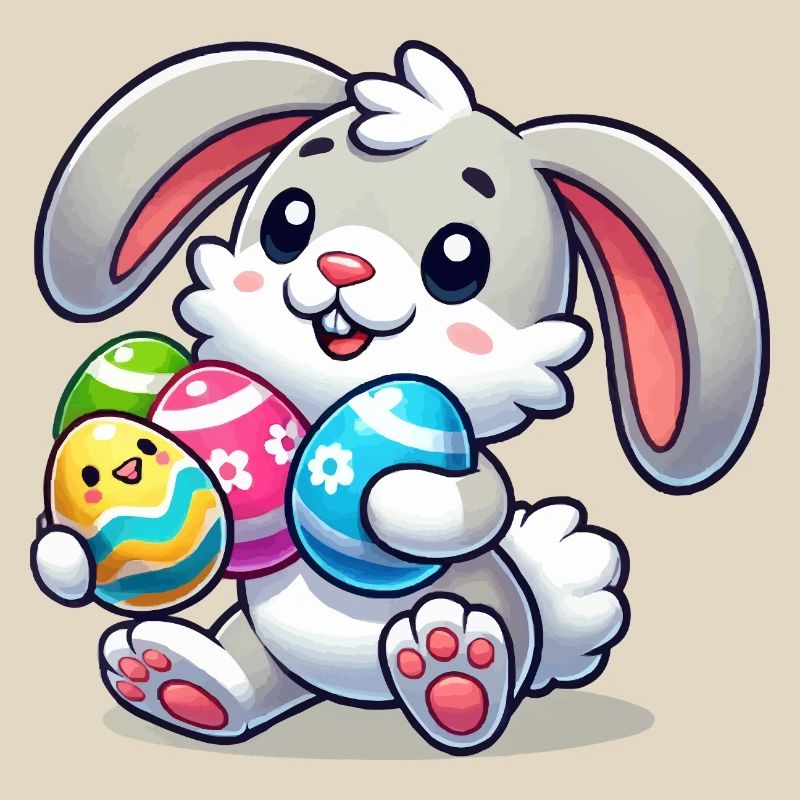 Easter bunny with colorful eggs