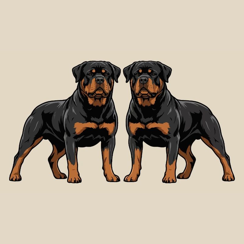 Double Rottweiler Duo Two Dogs Side By Side