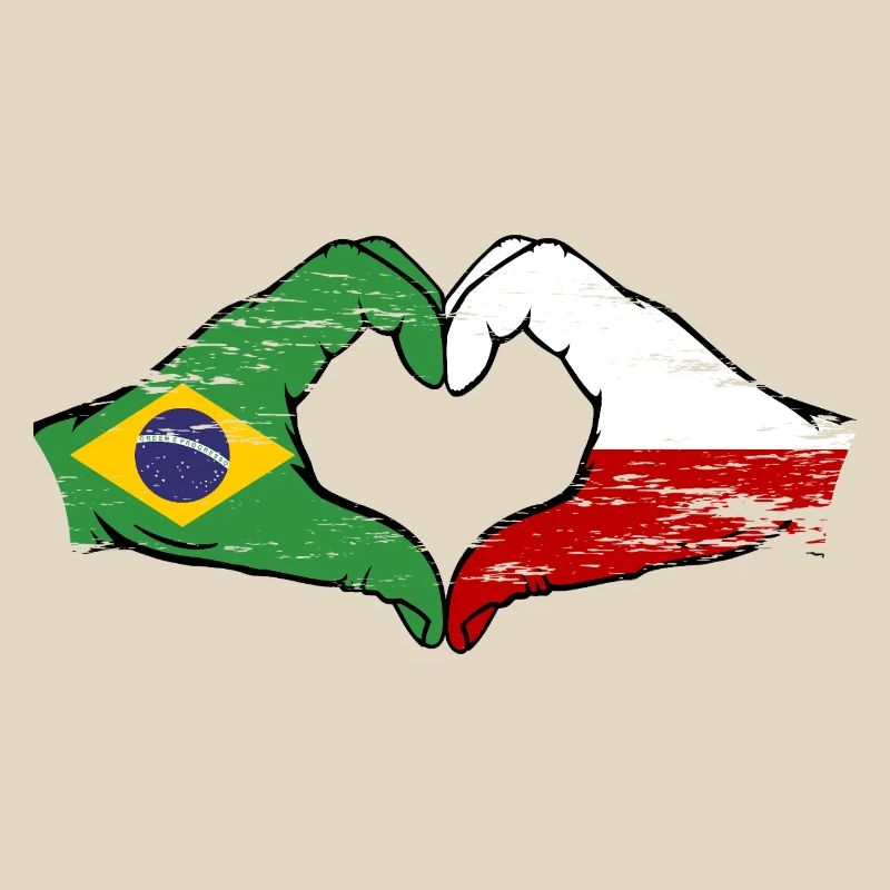 Brésil Pologne Drapeau Main Forme Coeur Utilisé