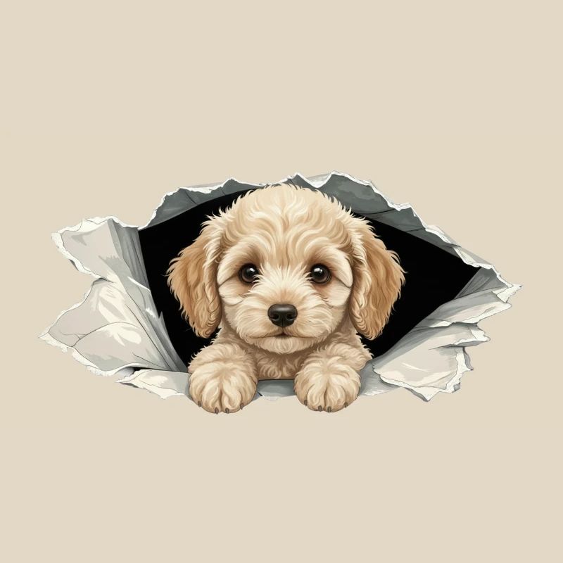 Cute Peeking Cockapoo Goldendoodle Ripped Paper