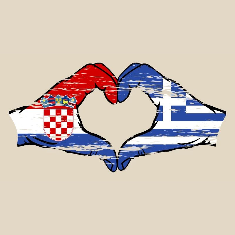 Croatie Grèce Drapeau Mains Coeur Forme Utilisé