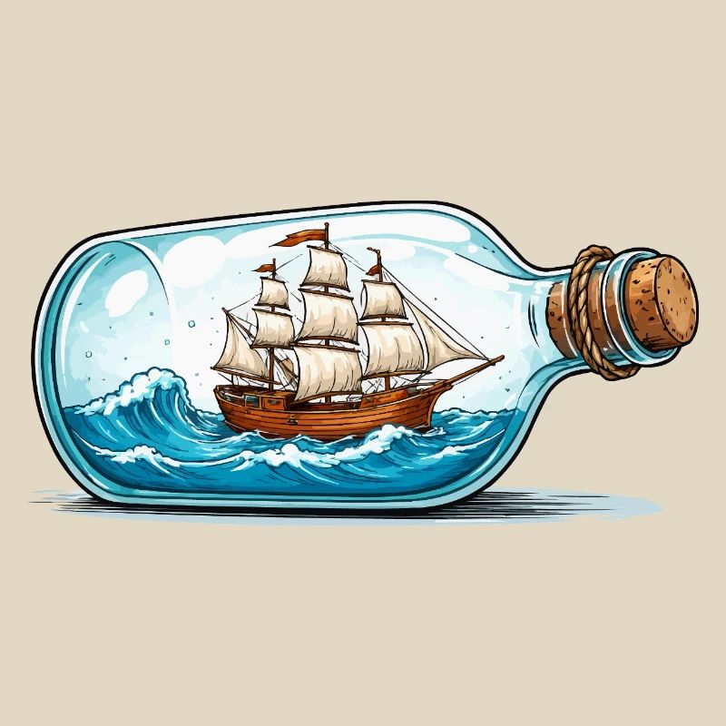 Schiffsmodell in Flasche
