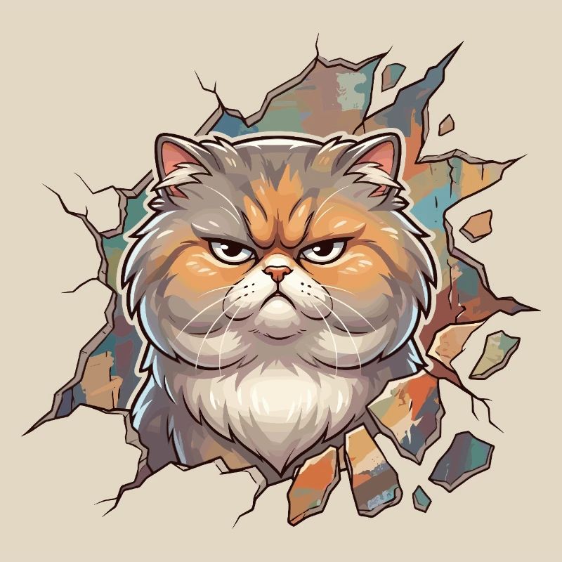 Angry kitty breaks through wall