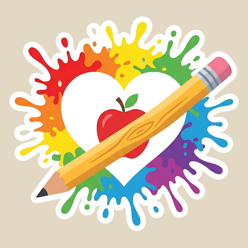 Lehrer Herz Regenbogen Apfel Buntstift Schule