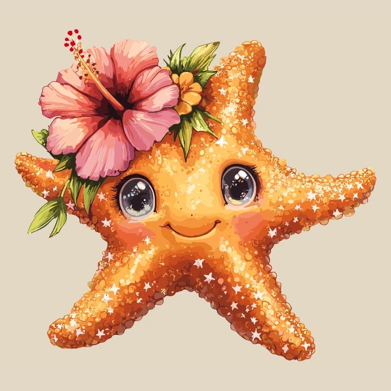 Étoile de mer douce avec fleur d’hibiscus
