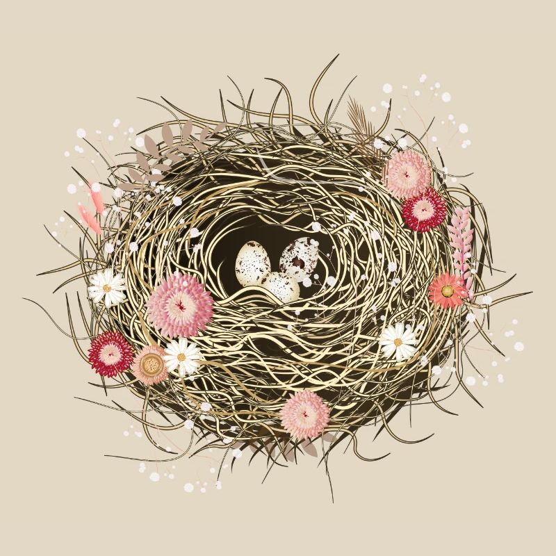 Vogelnest oder Osternest mit Trockenblumen