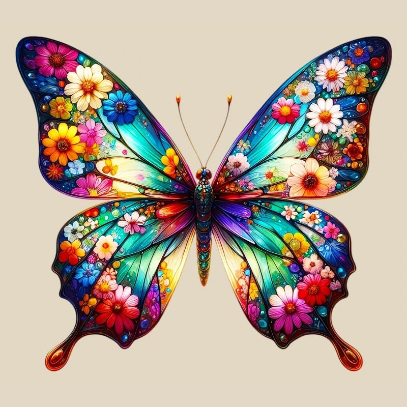 Papillon décoré de fleurs