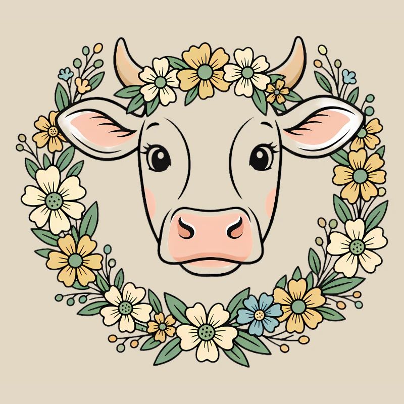 Cow Floral Wreath Boho Spring Vector