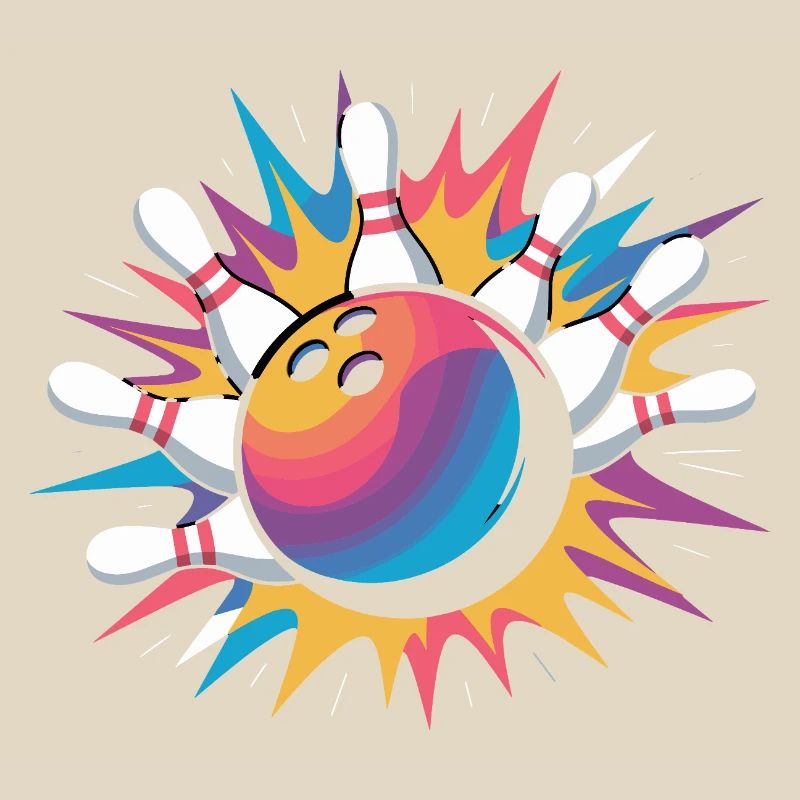 Frappe de boule de bowling avec explosion colorée et quilles