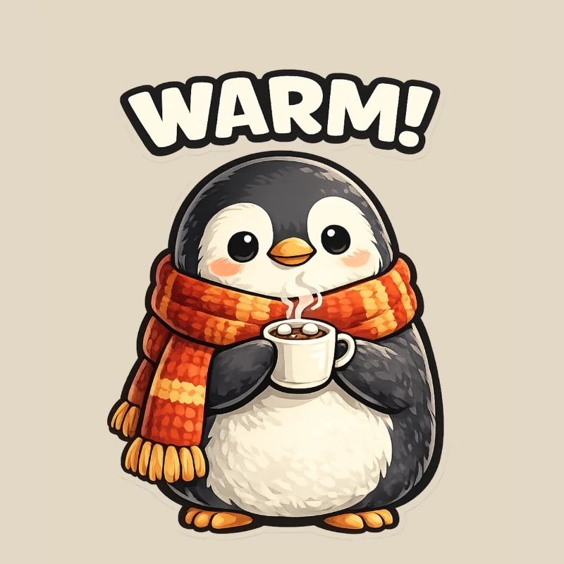 Warming penguin with coffee