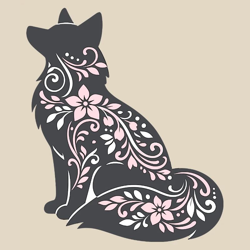 Silhouette de chat décorée de fleurs
