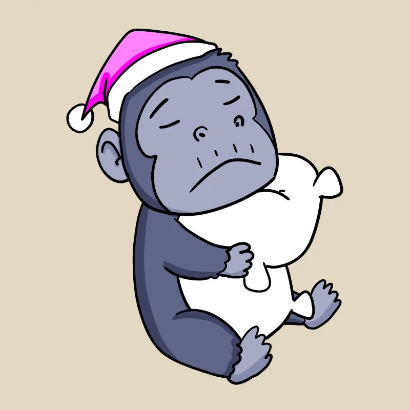 Gorilla with pillow and sleeping cap
