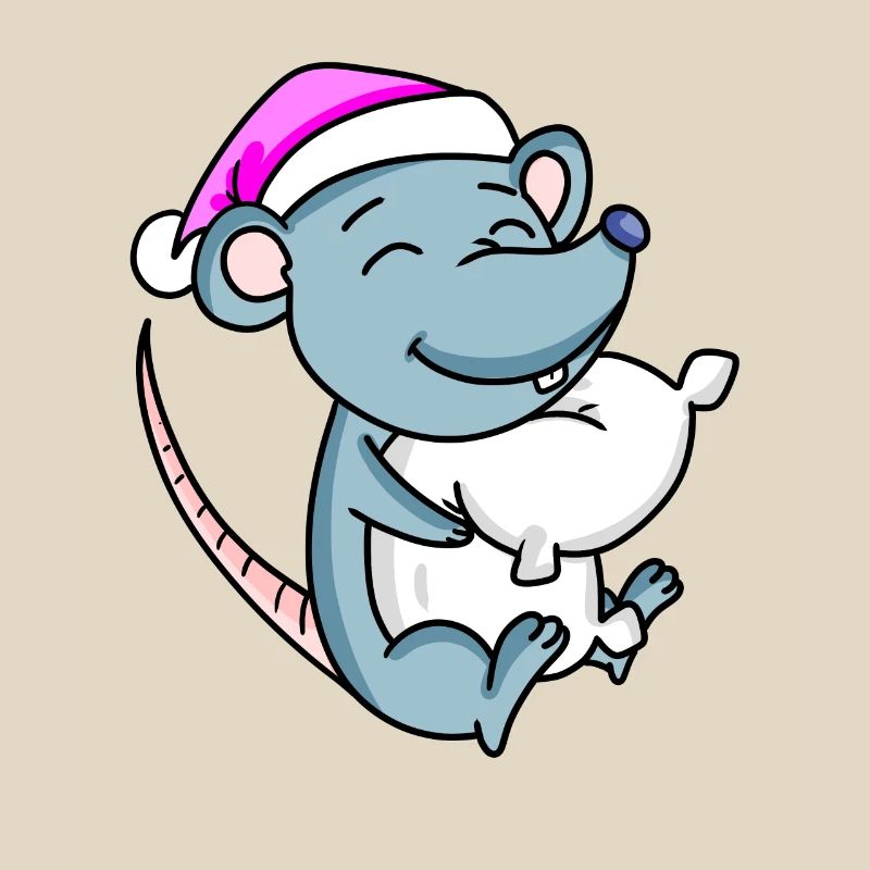 Mouse with pillow and sleeping cap